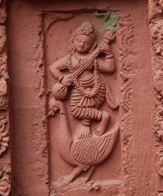 Goddess Saraswati : wall panel, Nandadulal Jiu temple , Gurap