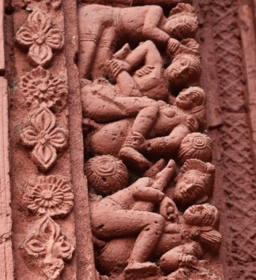 'Barshaa' panel showing erotic figures, Nandadulal Jiu temple, Gurap