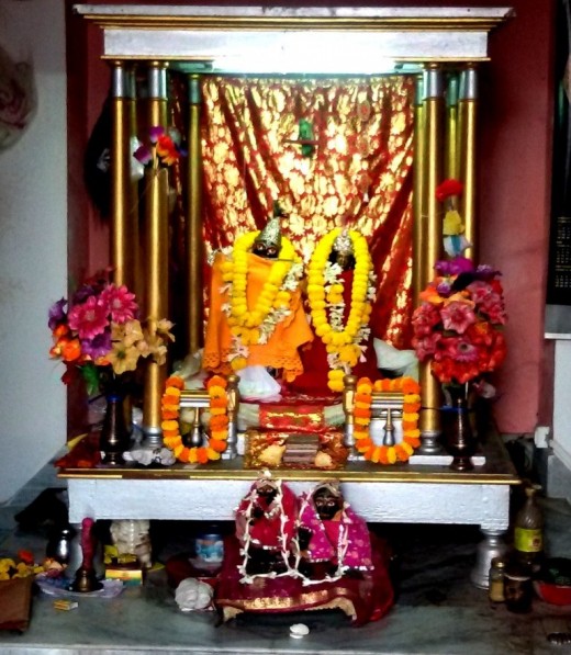 The idols of Radha and Krishna inside the temple