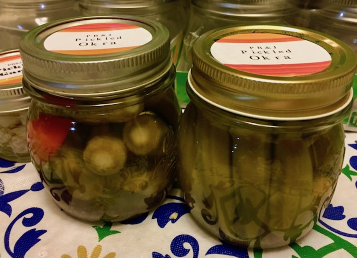 Pickled okra can be spicy hot or sweet, but it must be very small and tender for good crisp pickles.