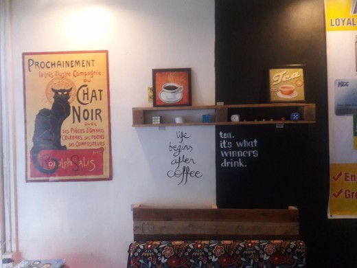 The interior from the inside of the cafe.