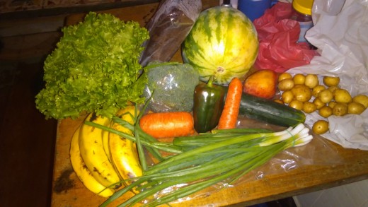 I buy fresh, organic produce at the local feria, or farmers market, opened all year round.