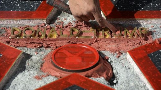 Trump's star on the Hollywood Walk of Fame as it was being repaired after being destroyed by a furious vandal.
