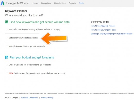 Keyword Planner - Click the second option from top.