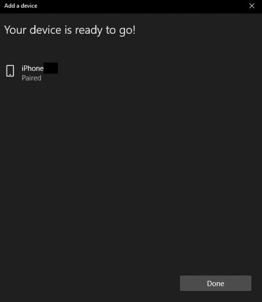 A message will appear when the smartphone has been successfully paired with your computer.