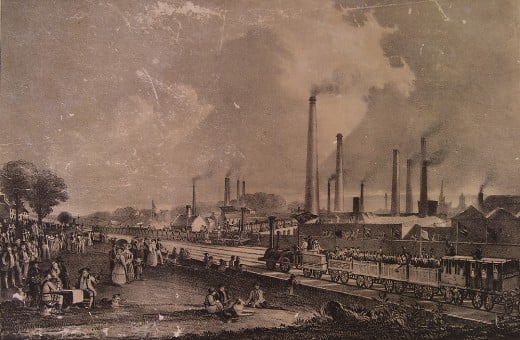 St.Rollox Chemical Works at the opening of the Garnkirk and Glasgow railway in 1831. A painting by D. O.Hill.