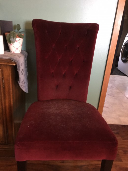 Velvet chair before cleaning Miss kittys favorite chair