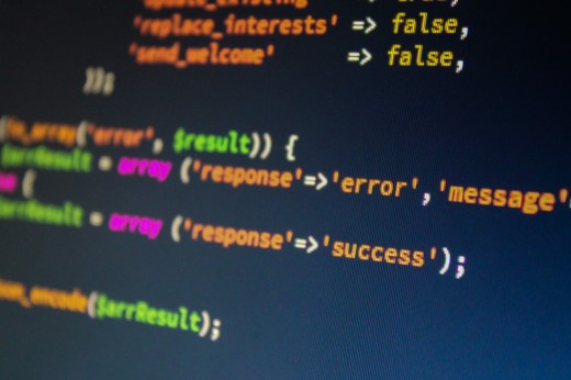 A screen displaying programming language codes.