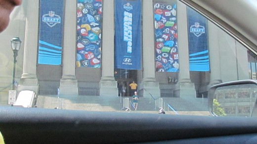 Banners were displayed throughout the city for the NFL Draft event.