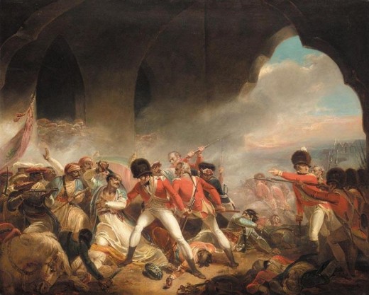 The death of the Tipu Sultan during the final siege of the city of Srirangapatna.