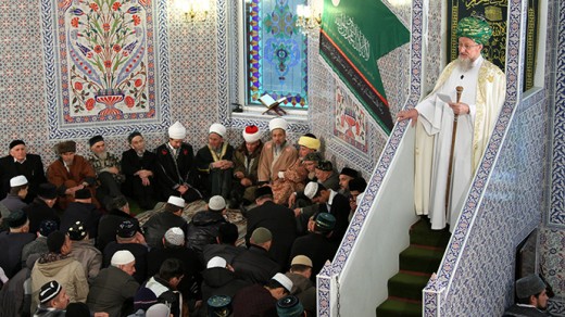 Muslims praying in a mosque in Russia. 