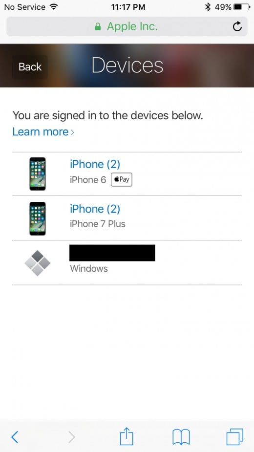 Select the name of the iPhone or iPad you want to remove your Apple ID from.