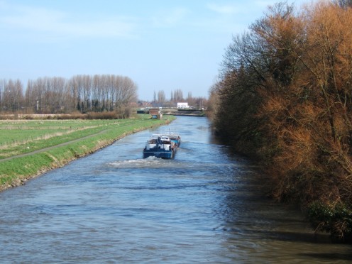 The border river Lys between France and Belgium at Comines