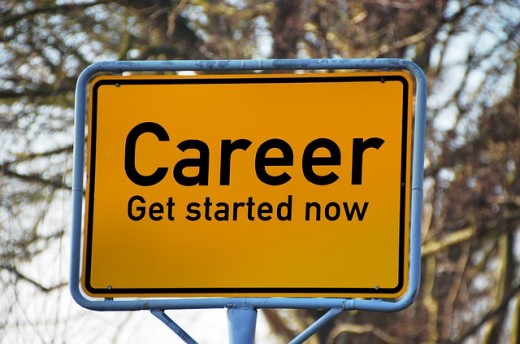 A sign which reads "Career, Get Started Now."