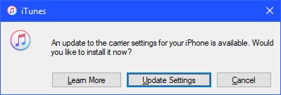 Click "Update Settings" if prompted to update the carrier settings for your device.