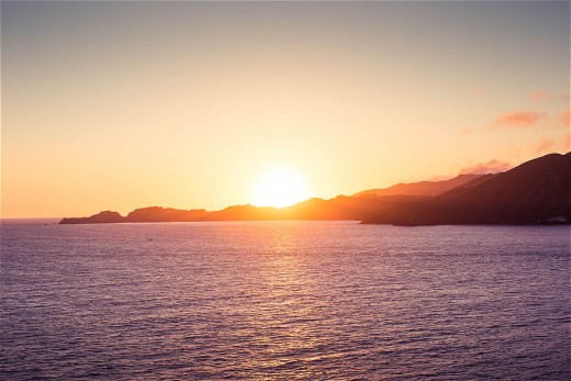 Sunset by the sea. Ocean panorama