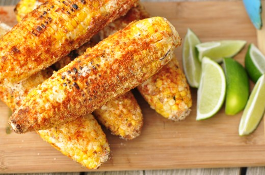 Tangy and spicy fried corn cobs