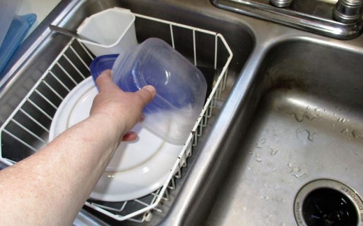 Washing Dishes - Although maybe most of the dishes are of lightweight nature, not all are lightweight - utilizes side to side, wrist rolls, side scrubs, lift and rinse, side to side move to strainer. Then, later, you need to lift and put away.