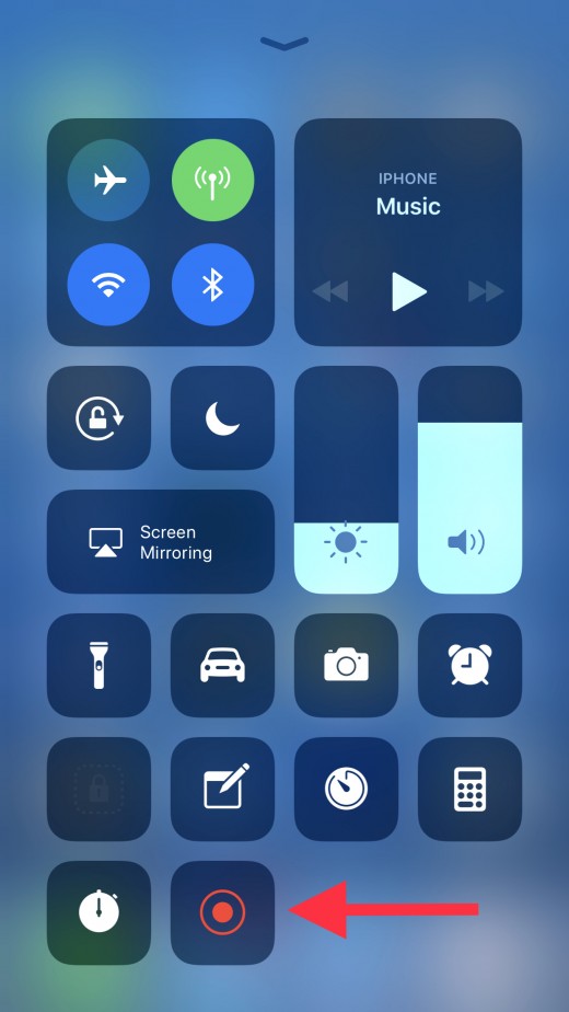 Tap the "Screen Recording" icon to change the color of the icon from white to red. The feature begins recording your screen automatically after the icon turns red.
