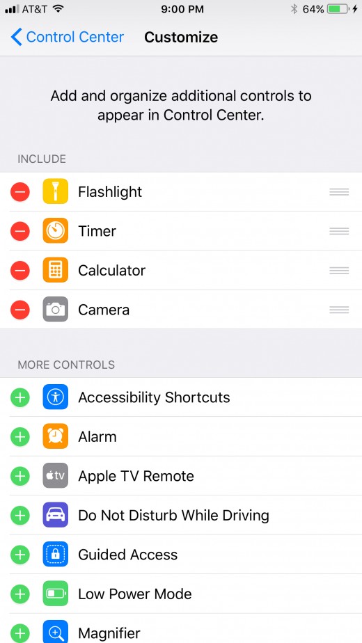 Tap the green "+" icon to the left of Do Not Disturb While Driving in the More Controls section. The feature will be moved to the Include section.