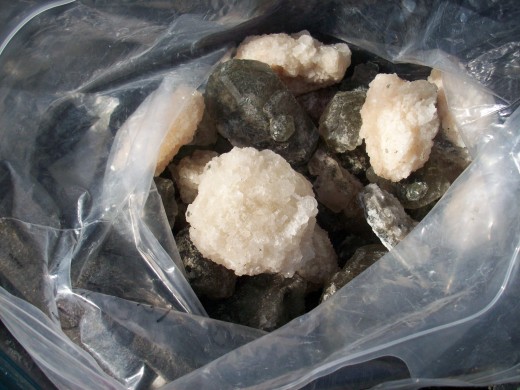 Bag of crystals collected from Gemorama