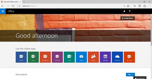 Click the blue "Install Office" button in the upper right corner of the screen.