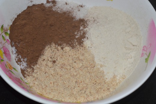 Step five: Combine brown rice flour, almond powder, sugar, baking powder, and salt.