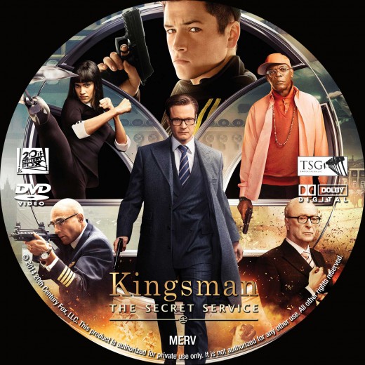 movie cover with Harry (Colin Firth) in the middle, surrounded by friends and foes. 