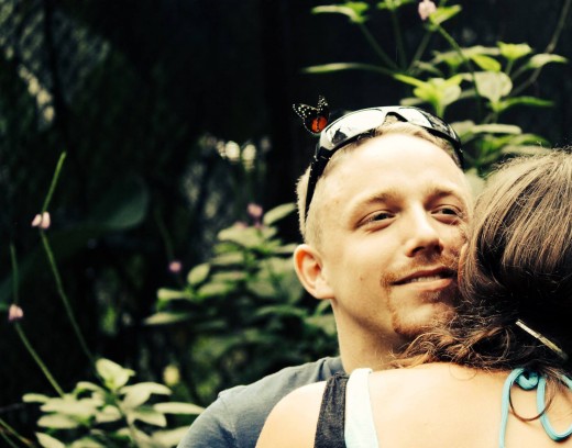 My adorable husband receiving my acceptance of his proposal. 