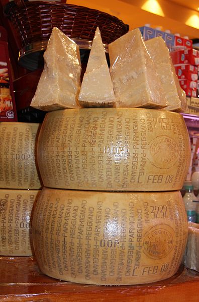 Parmesan has a nutty and fruity flavor. It is from Italy and is made from cow's milk.