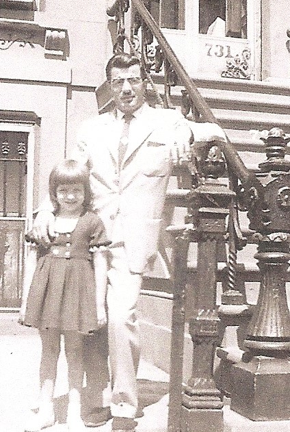 Daddy and me.  Taken by my sister Valerie, with one of those box cameras, probably the spring or summer before the Christmas of the falling tree occurred!