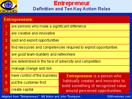 An illustration that briefly explains the roles of an entrepreneur