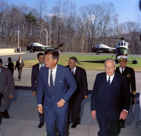 President John F. Kennedy Arrives at Central Intelligence Agency Headquarters to Present National Security Medal to Allen Dulles