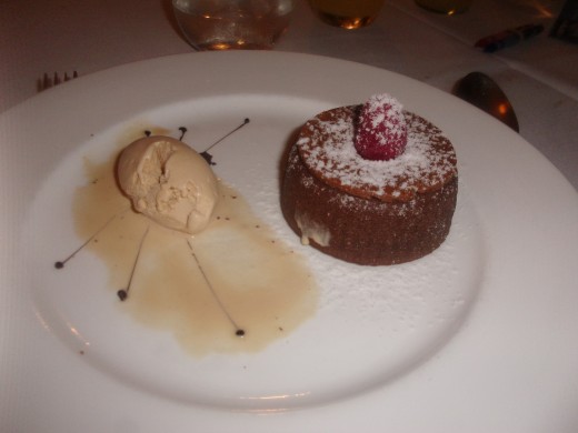 This was my desert of Black Lava Cake with homemade ice-cream..  