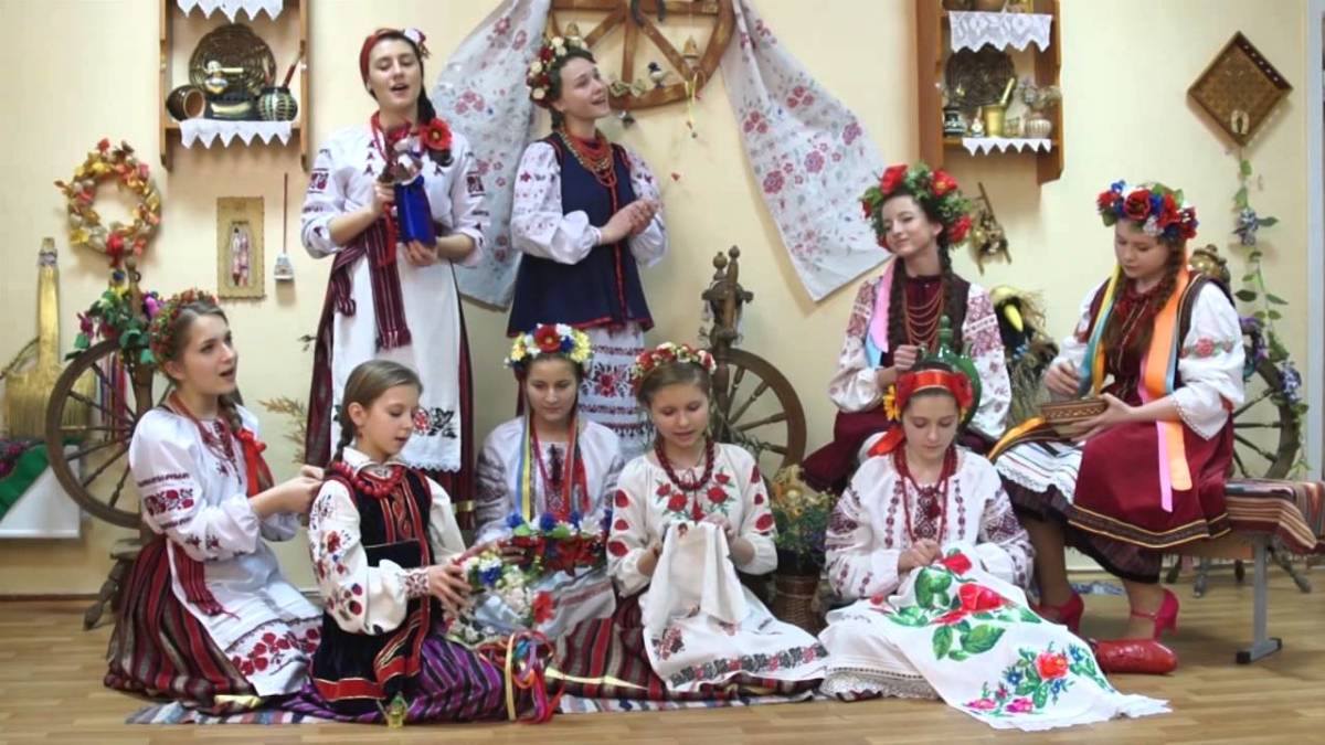 Ukrainian girls performing in their traditional dress.