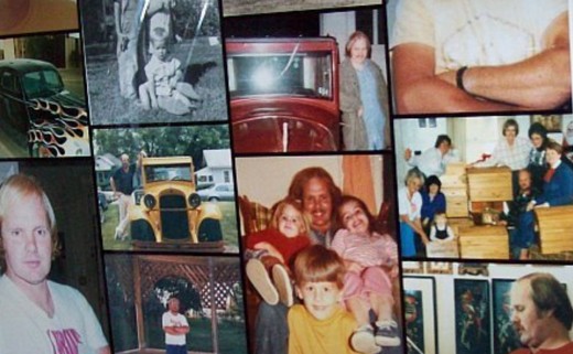 My brother and his hot rods over the years. The collage was poster sized so I could put a lot of pictures on it. 