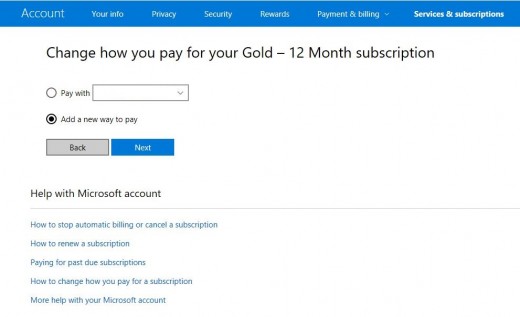 Select the radio button to the left of Add a New Way to Pay, and then click the blue "Next" button.
