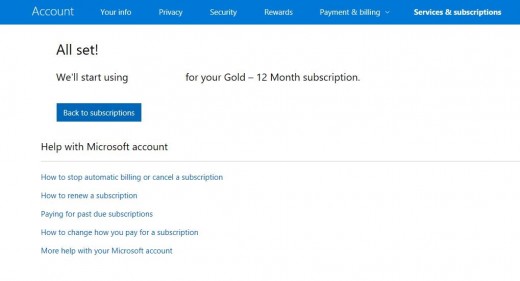 Click the blue "Next" button at the bottom of the window when you're finished entering the information associated with your credit or debit card. An All Set message appears.