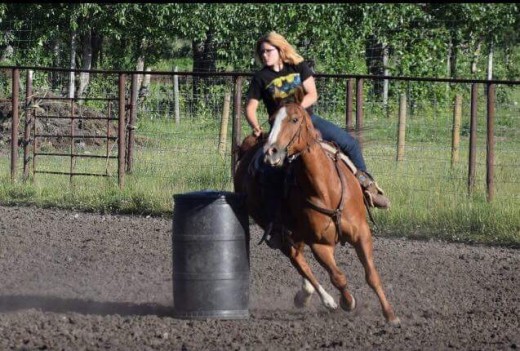 Always groom and clean the horses feet after riding or competing. Emily and Skittles, make a good team.