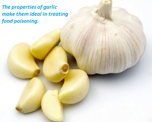 Swallowing a clove of garlic helps in treating food poisoning at home.