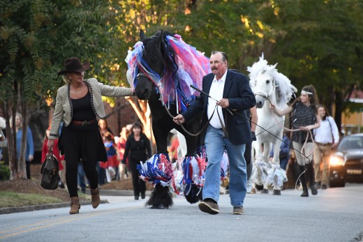 KYB horse parade for opening night. Yvonne and Kim Barteau with Boater.