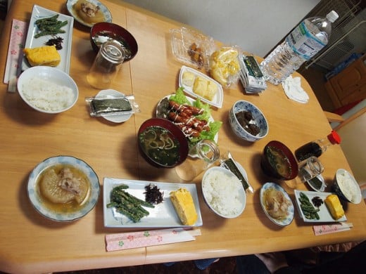 Food served for the guests in a home stay.