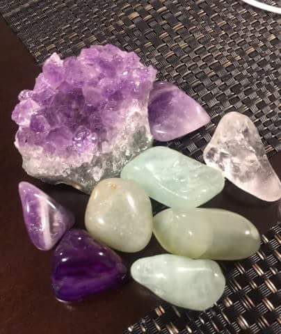 Amethyst, jade and clear quartz