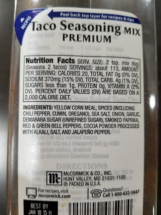 McCormick Premium Taco Seasoning Ingredients