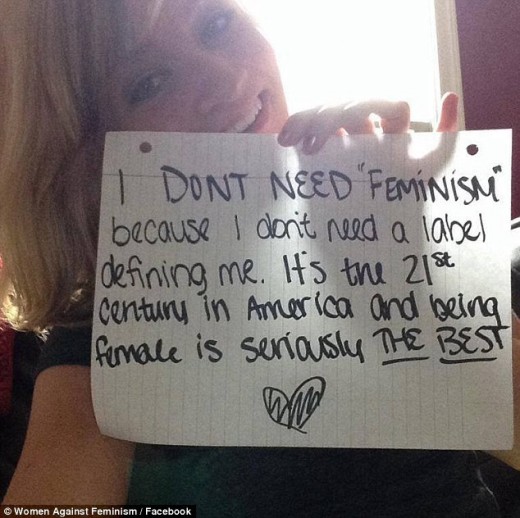 From Huffington Post and Women Against Feminism.  Half of the battles fought regarding this issue are not the classic man vs. woman, but women vs. women.