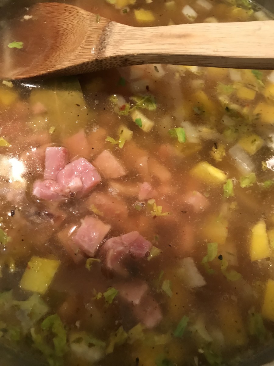 You can use chicken broth of course. But if you have a chance, use ham broth, or at the very least use a good sized ham hock in your Hoppin John. Add bacon or diced ham - whatever you prefer. Or both!