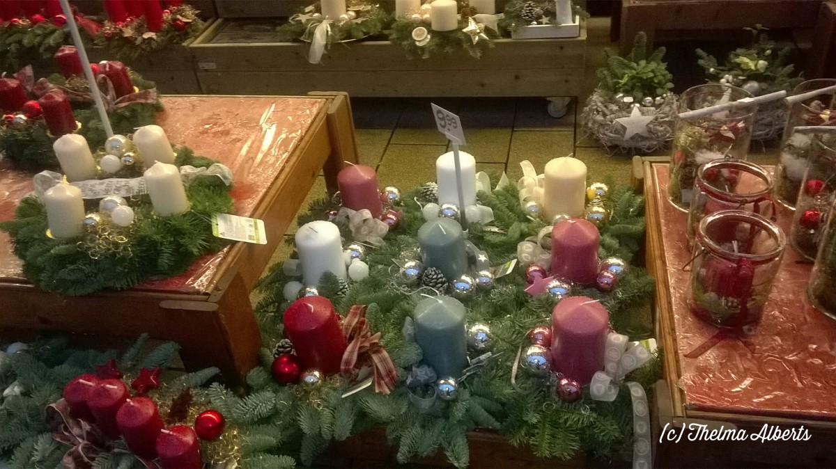 Advent candles for sell at the flower shop.