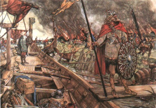 The plunder of Dorestad by Vikings - Dorestad was a principal inland trading haven in the lowlands, crucial to the Frankish western Frankish economy