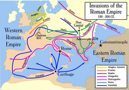 As Rome waned, the Germanic migrations waxed, with the Burgundians, Goths and Vandals covering most ground 