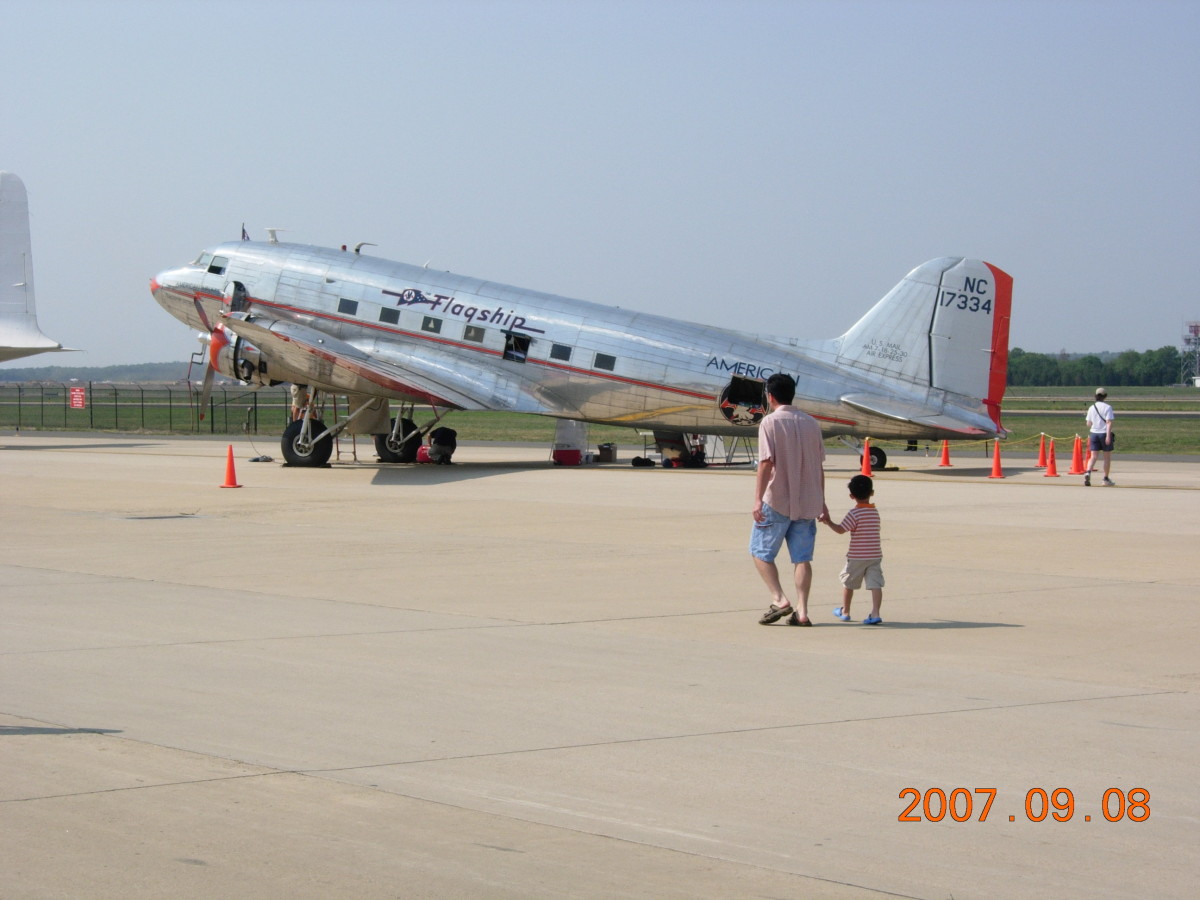 A DC-3 with American Airlines markings at Dulles IAP, September 2007.